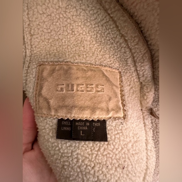 Guess y2k Suede Leather Faux Shearling Penny Lane Long Coat Jacket Size Large - Picture 4 of 7